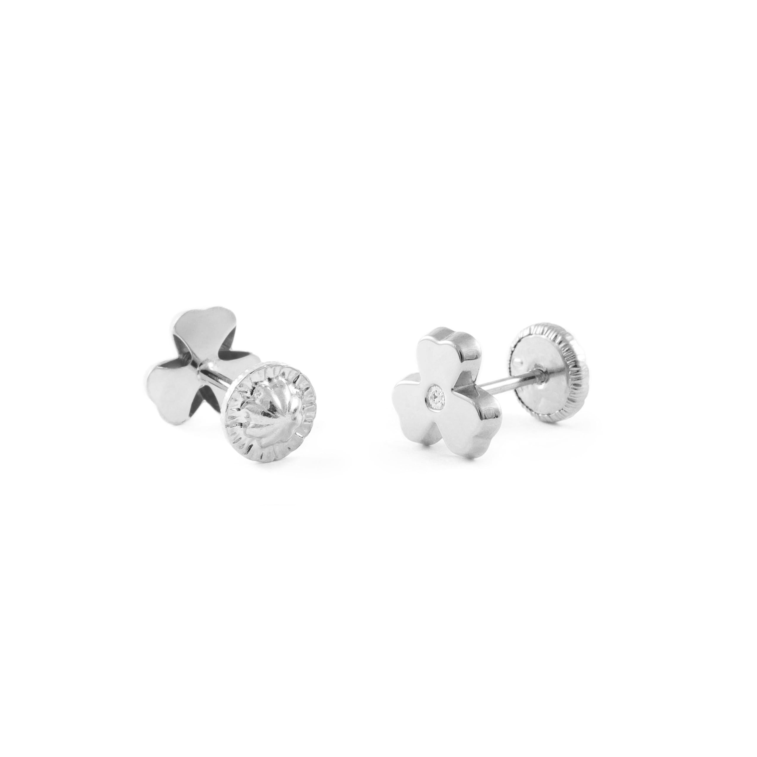 Damen & Kinder Klee Ohrstecker - Weißgold 9 Karat (375) - Geschenkbox - Garantiezertifikat