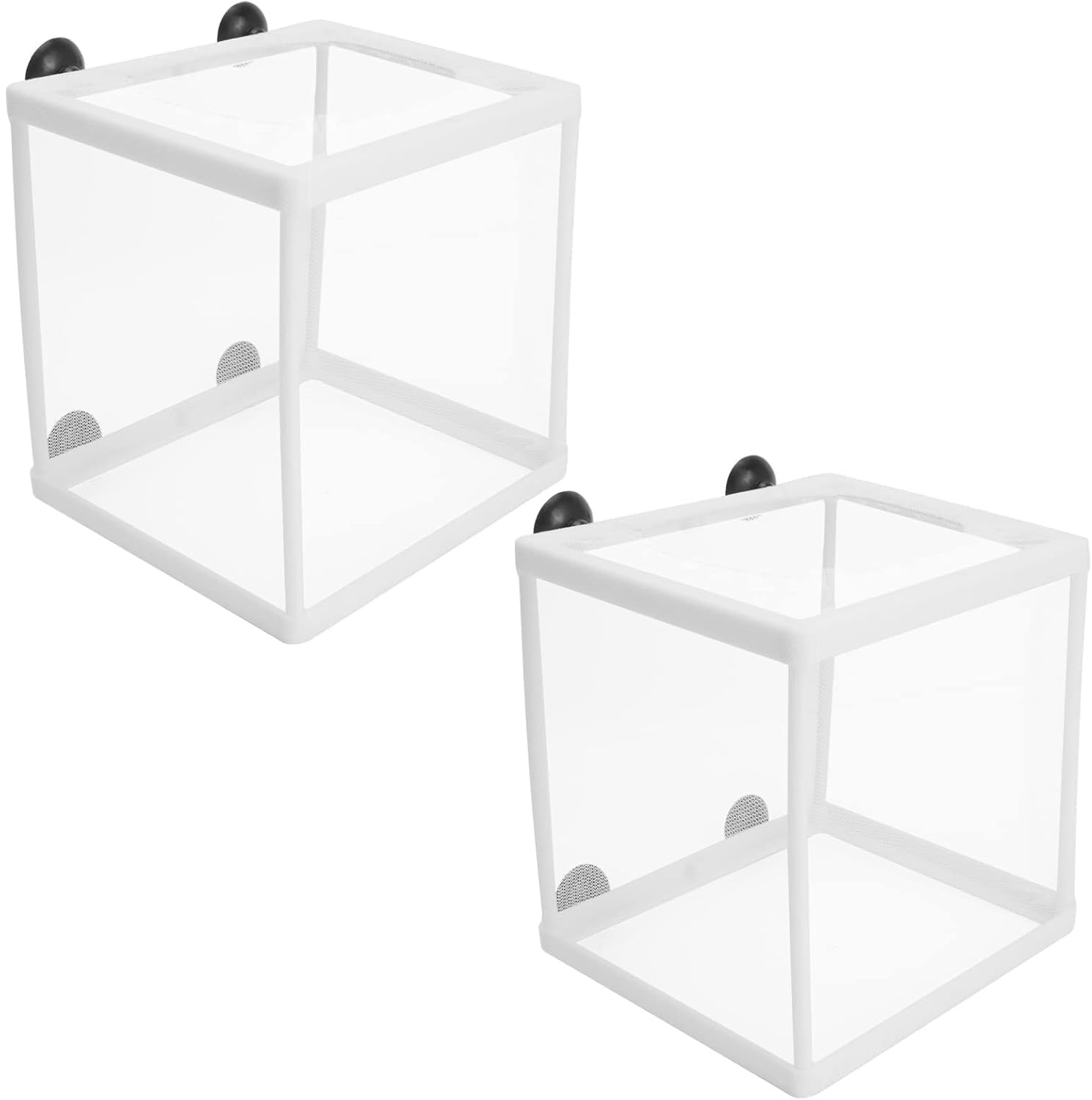 2 scatole per l'allevamento di pesci per acquario, scatola di isolamento per acquario, frittura, vivaio, con 8 ventose per proteggere i pesci del bambino per acquario, bianco, 16 x 14 x 16 cm