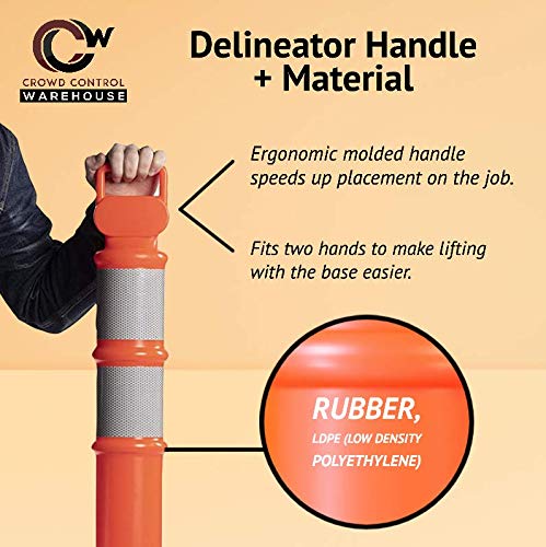 Crowd Control Warehouse Orange 45" Delineator Post, 3" Reflective Collars, 10Lb Rubber Base #TOP2