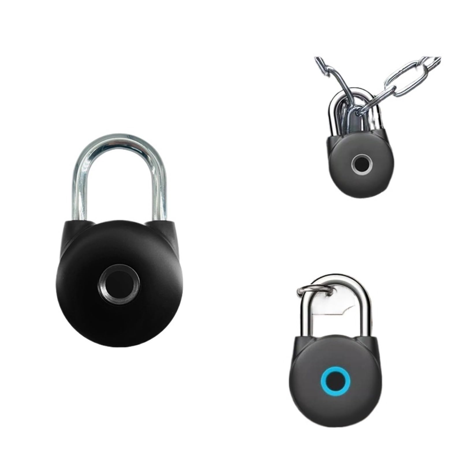 Cerradura de puerta inteligente, Mini candado redondo con huella dactilar, cerradura portátil for equipaje de viaje y uso en gabinetes(Grey)