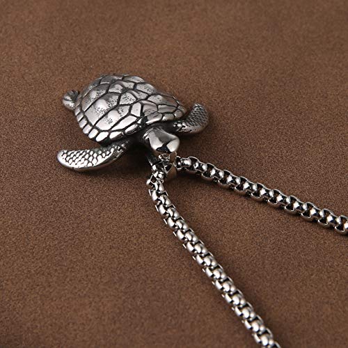 HZMAN Health Longevity Sea Turtle Stainless Steel Marine Life Pendant Men's Women's Beach Style Necklace 22 + 2 Inch Chain3