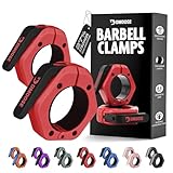DMoose Fitness Barbell Clips 2" (Pair) - Quick Release Olympic Barbell Clamps with Anti Slip TPR Lining - Barbell Collars for Secure Weightlifting & Powerlifting, Weight Clips (Red & Black - Magnetic)