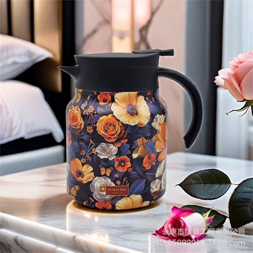 Termo for té con diseño floral vintage: tetera de acero inoxidable aislada de 35 oz/1000 ml con infusor incorporado, diseño floral rojo retro(Green)