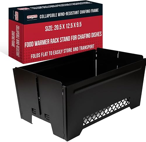 Chef Master 90253 - Soporte para calentador de alimentos, soporte de aluminio y calentador para alimentos, marco plegable resistente al viento, mesa disponible en Yaxa Peru