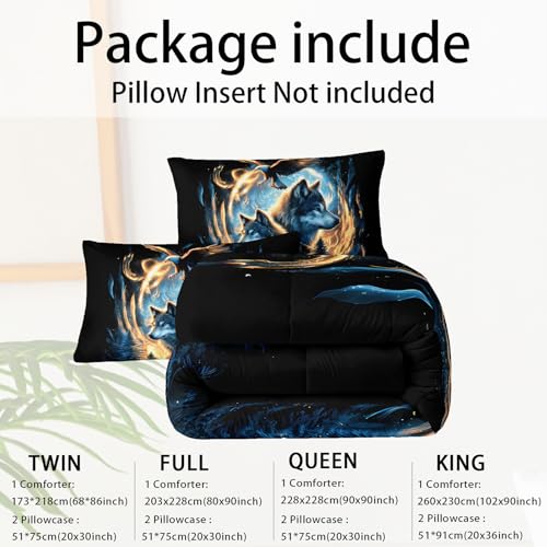 Image of Moon Wolf Comforter Set Full for Teen Boys Girls,Howling Wolves Comforter Forest Eagle Bed Set,Wild Animals Bedding Set for Kids Bedroom Decor,All Seasons