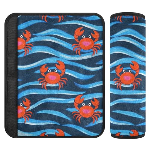 2 fundas para correas de asiento de coche, diseño de cangrejo rojo ondulado, libera el estrés en tu cuello y hombros, fundas de cinturón de seguridad para adultos, para SUV, avión, automóvil, forro