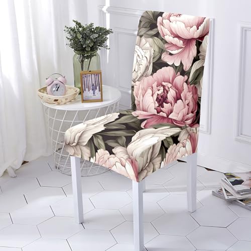 hfdch Fundas Sillas De Comedor Flores Rosas Fundas para Sillas Ajustables Elásticas Desmontables Lavables Fundas Sillas con Respaldo Alto Protectora Cubiertas para Fácil De Limpiar Decor