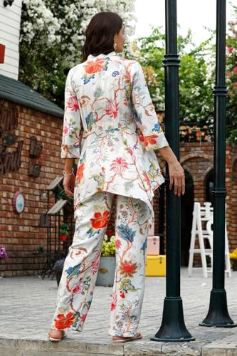 Greciilooks Women Rayon Blend Ethnic Wear Formal Kurta Co-Ord Set (Gl-W1848&Tr905-L-White White)