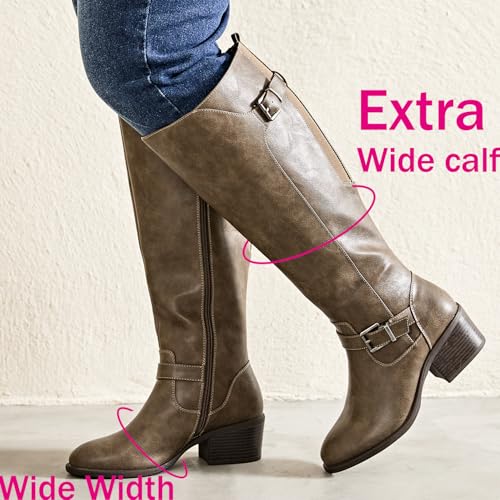 Image of Luoika Women's Extra Wide Calf Heeled Knee High Boots.