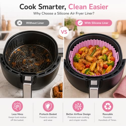 Image of SAKORAWARE Pack of 2 Silicone Air Fryer Mould Tray 8x8 Inches| Reusable Basket with Handles Non-Stick BPA-Free Food Grade Oven Baking Pan for Frying Roasting Baking Cooking Dishwasher Safe, Multicolor