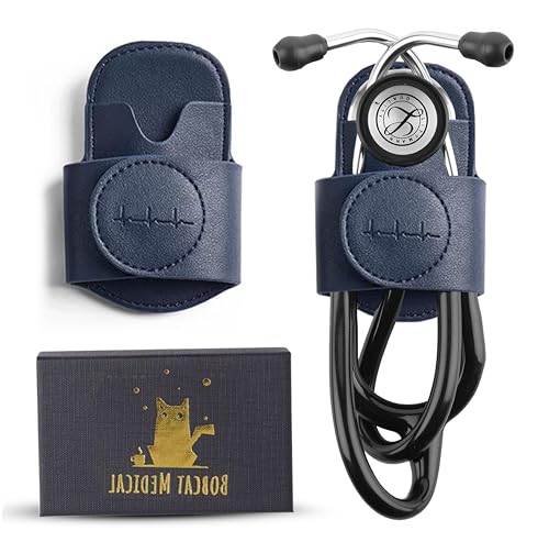Magnetic Stethoscope Holder Hip Clip for 3M Littmann Stethoscope, MDF, & More - PU Leather Stethoscope Holster Great for RN, MD, EMT, & Medical Student | Nurse Accessories for Work. (Navy Blue)