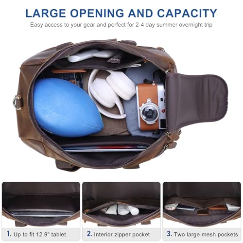TIDING Full Grain Leather Duffle Bag for Men - 20 Inch TSA Approved Carry On Weekender Overnight Travel Duffel Bags4