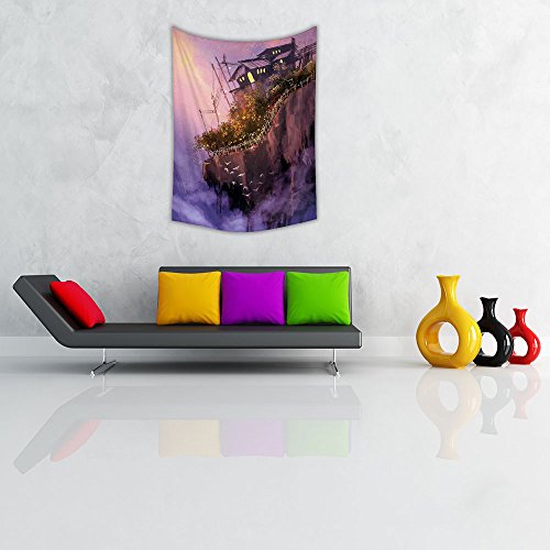 Image of ArtzFolio Fantasy Scenery With Floating Islands Velvet Fabric Painting Tapestry | Wall Art Hanging 24 x 33.9 inch (61 x 86 cms)