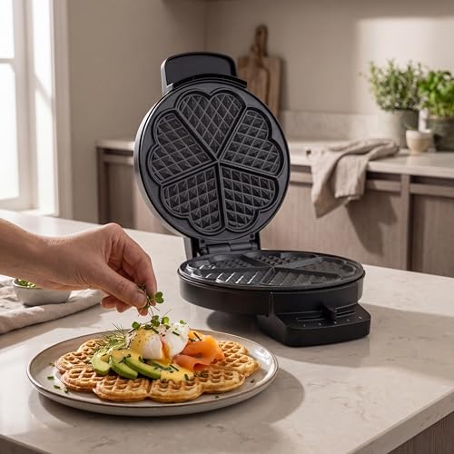 Princess Waffeleisen Deluxe, 5 Herzwaffeln, 1000 W Leistung, Antihaftbeschichtung, Kontrollleuchten, Kompaktes Design, 01.132378.01.001 – Ansicht 4