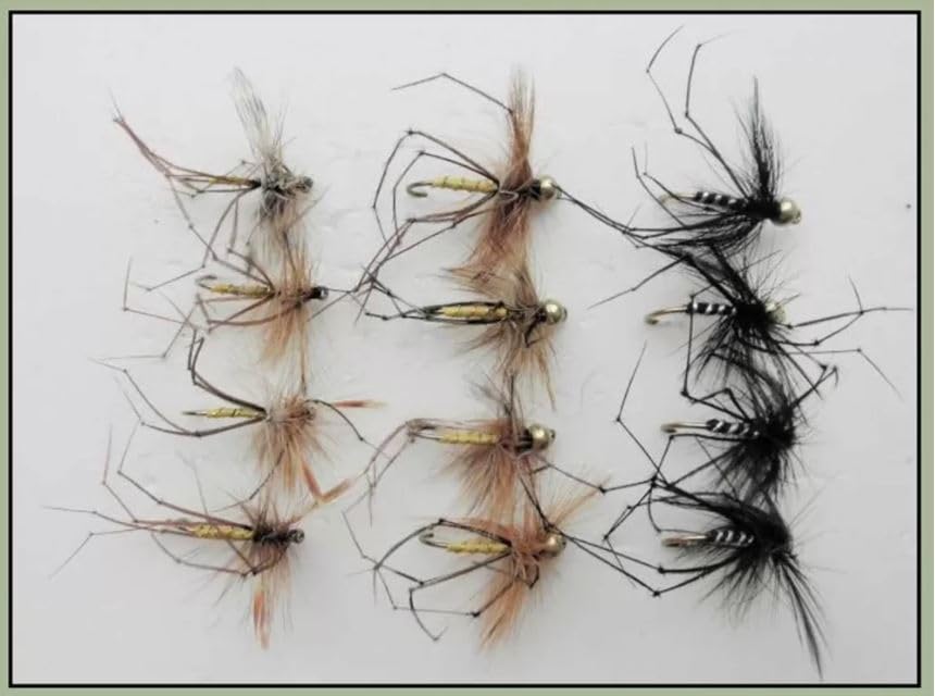 Daddy Long Legs Trout Flies, 12 Pack, Goldhead and unweighted, Size 10 Barbed or Barbless (Barbless)