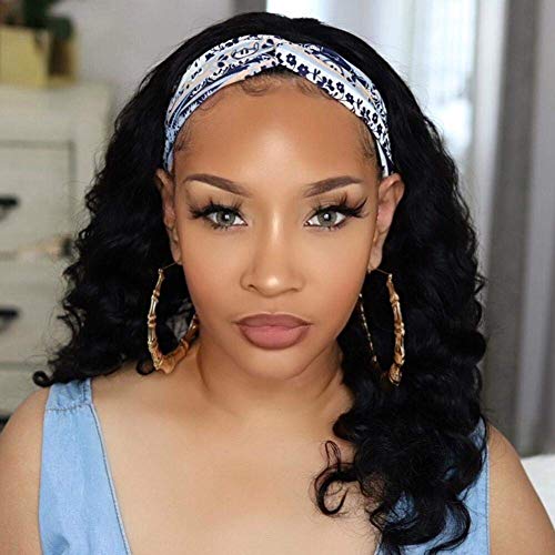 Siyun Show Headband Wig Human Hair Wigs Non Lace Front Wigs Human Hair For Black Women Glueless Machine Made Loose Deep Wave Headband Wigs Natural Color 150% Density (16 Inch,Loose Deep)