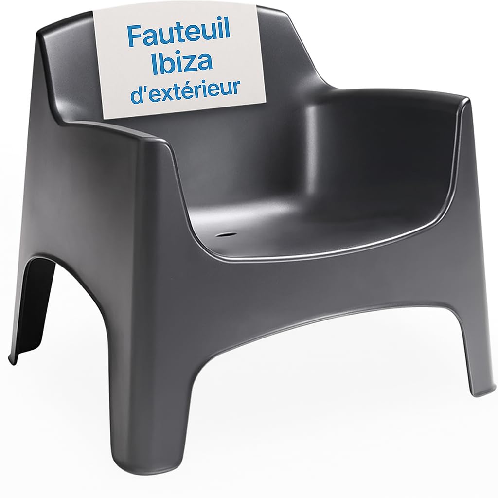Tomaino - Fauteuil d'Extérieur Ibiza XL en Plastique - Chaise de Jardin Empilable Noir - 79 x 74 x 70 h cm