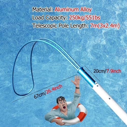 Safety Hook Pool Pole - 7m Lightweight Telescopic Rescue Equipment for Swimming Pools, Emergency Life-Saving Tool for Drowning Prevention & Pool Cleaning.