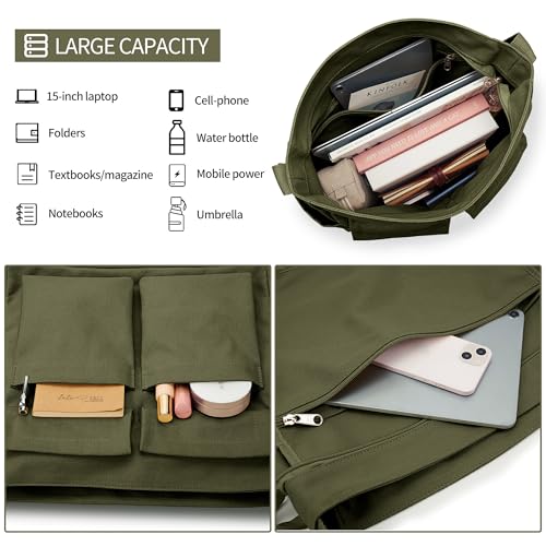 Image of KALIDI Canvas Tote Bag Large Hobo Crossbody Shoulder Handbag Zipper Messenger Bag for Women or Men Casual College Work
