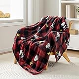 Berkshire Peanuts® Ultra Plush Thick Faux Rabbit Fur Snoopy Throw Blanket, Cozy Grace Fur Collection Throw for Bed, Couch & Sofa(50”×60”,Classic Snoopy Buffalo Plaid Large Red Black)