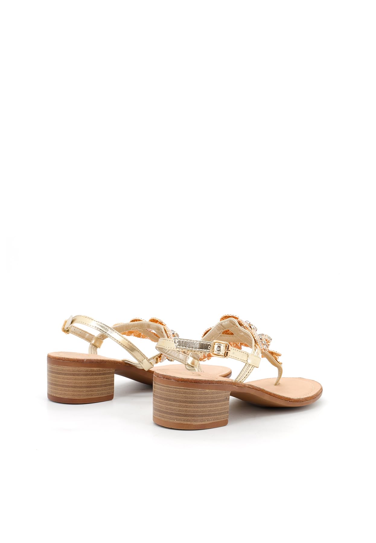 QUEEN HELENA Sandali Gioiello Infradito con Tacco Basso con Strass Eleganti Donna Y6024 (Oro, Sistema Taglie Calzature EU, Adulto, Donna, Numero, Media, 36)