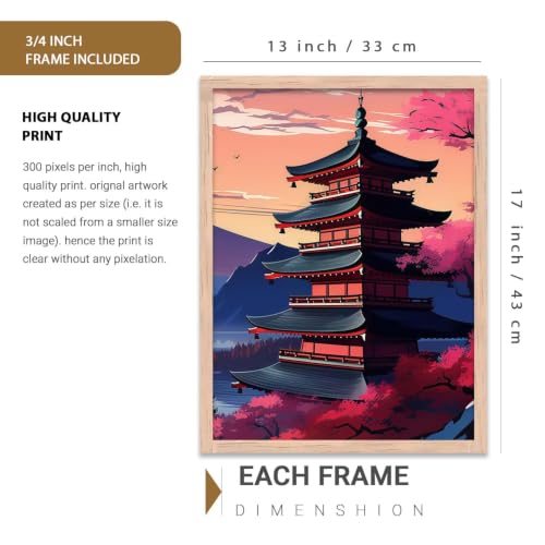 Image of kotart Big Aesthetic Mount Fuji Wall Art Paintings | Mountain Landscape Framed Painting | Nature Art Vastu Frames for Living Room Bedroom Wall Decor Set Of 3 (13X17 inch)