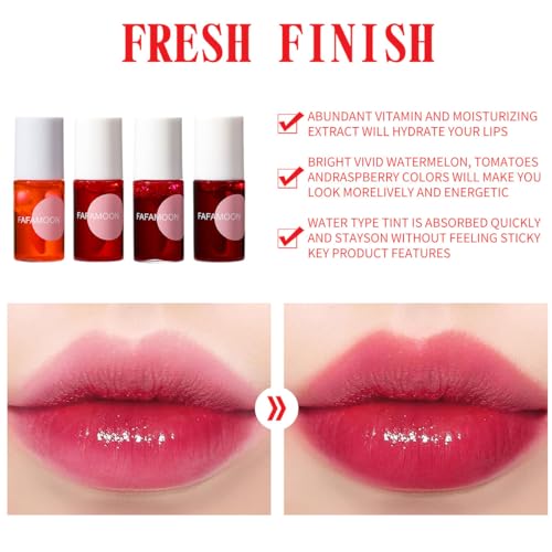 Baorder 4PCS Korean Lip Gloss Set, Lip Tint Stain Set,Mini Liquid Water Tint,Moisturizing Natural,Long Lasting Waterproof,Multi-Use Lip and Cheek Tint(Apple& Strawberry& Watermelon& Cherry) - Image 5