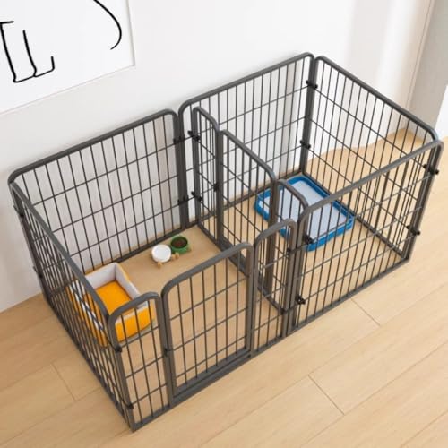 Lapakeyペットサークル 犬 サークルケージ ペットフェンス ドア付き 置くだけ 柵 自立 ケージ 小型犬 セット 接続式 簡単組み立て 工具不要 折りたたみ 犬用 室内 屋外 (長さ140 幅70 高さ80cm(仕切り扉付き),ブラック)