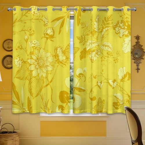 soeeao Yellow Blackout Curtains, Vintage Drapes 63 inches Length, 2 Panels