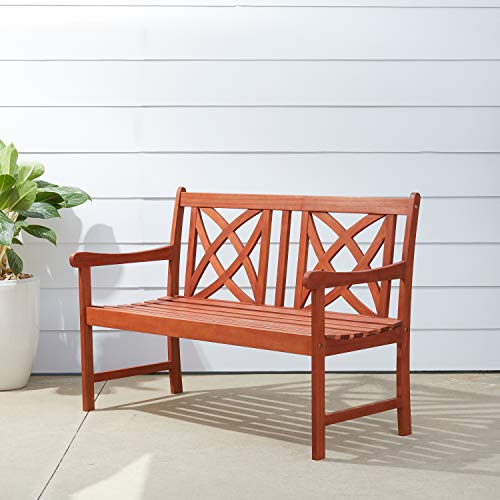 Vifah Siesta Red Brown 4Ft Magnolia Eucalyptus Wooden Garden Bench for 2 Seater in Entry Way - Thumbnail 3