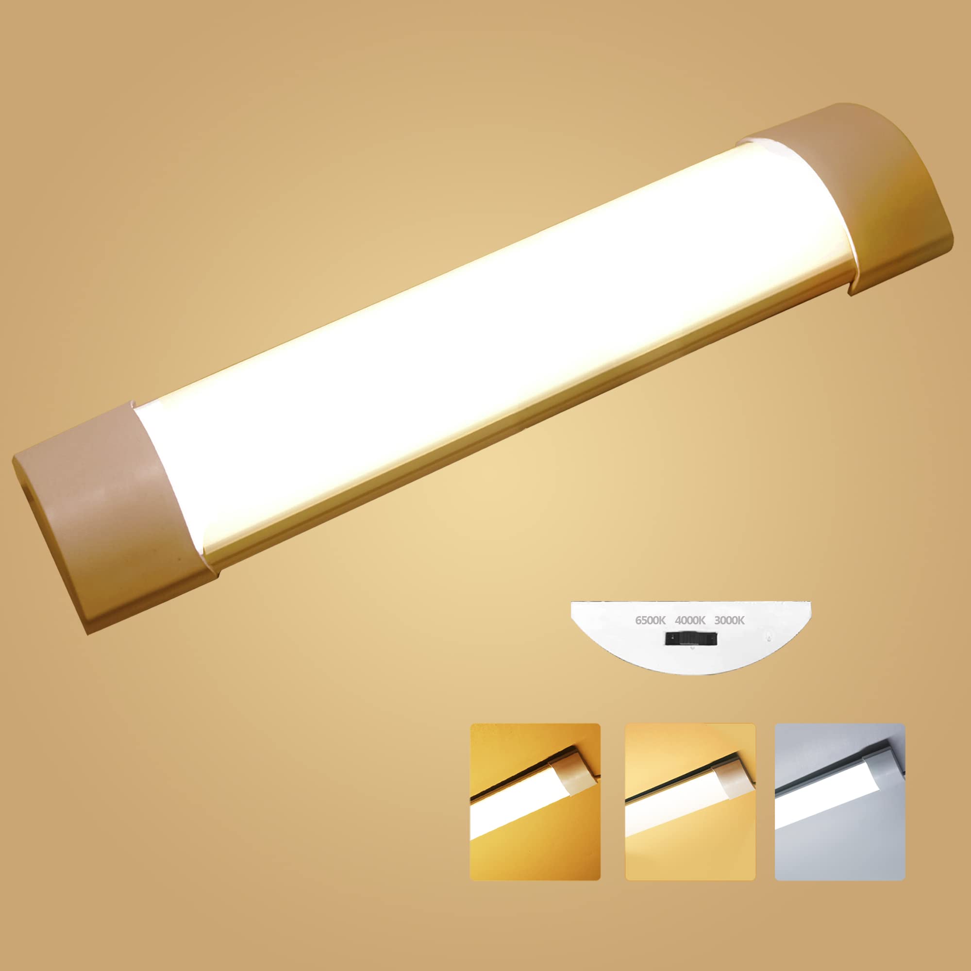 SundertechLED Batten Light, Under Cabinet Light 40cm 12w 1320lm 3 Colors Choice 3000K/4000K/6500K T5 Tube Wall Ceiling Mount (1.3FT-40cm)