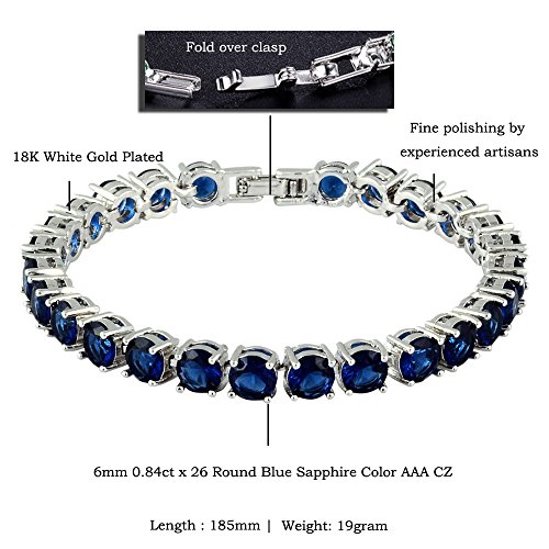 Rizilia LB1212BLU Round Cut Simulated Blue Sapphire Cz 18K Gold Plated Tennis Bracelet thumb #5