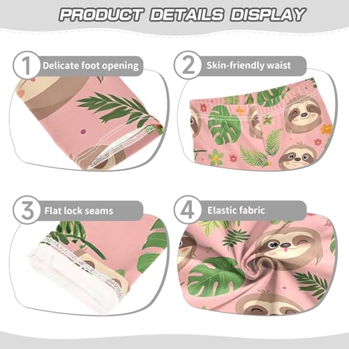 ALAZA Girls' Leggings Children's Yoga Pants Skinny Printed Dance Sloth Cute Palm Tree Comfortable 4T2
