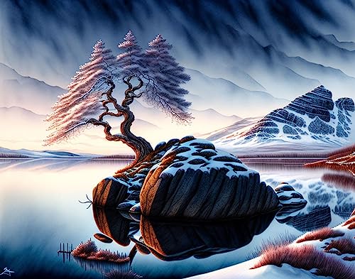 Toile Highlands lac de montagne 58 x 90 cm avec impression haute définition