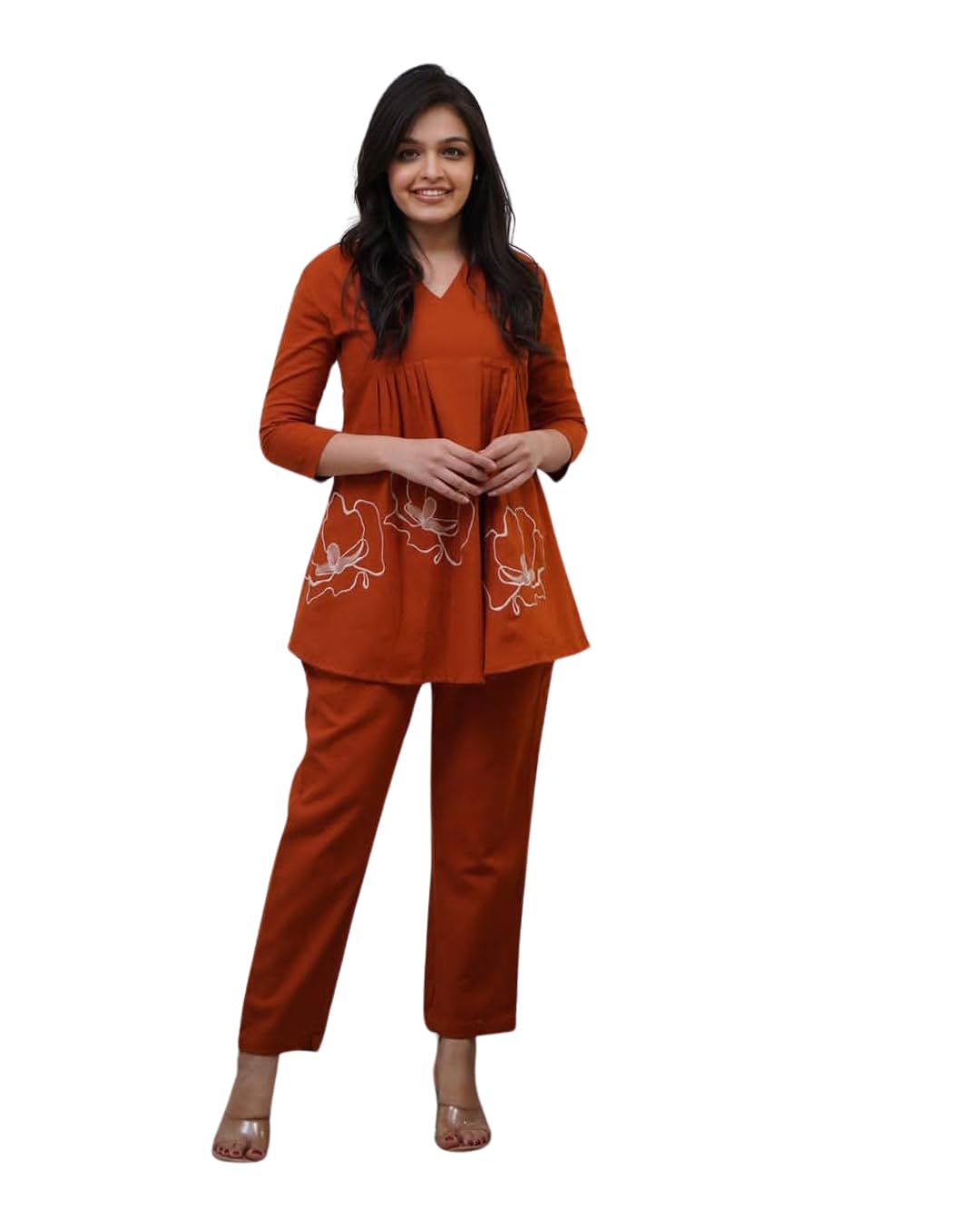 Women's Cotton Embroidered Co-ord Set 2 Piece Top Bottom Set-image-43