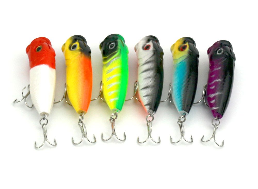 6 pcs Popper flottant Leurre de 11,8 G6.5 cm artificielle Leurres de pêche kit 3d Pêche Yeux Popper Crankbait Vibe NE coule pour Leurre basse truite Doré Jaune Redfishsurface Topwater dur