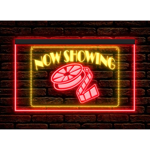 Image of 140029 Now Showing Movies Theater Home Decor Studio illuminated Display LED Night Light Neon Sign 7 Colors / 16 Colors By Remote / 13 Set Dual Color Two Tone Color (Red & Yellow, 12" X 8")