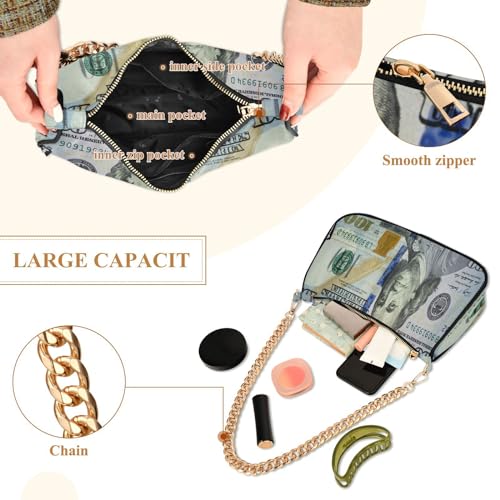 Shoulder Bags for Women 100 Dollar Bill Print Hobo Tote Handbag Small Clutch Purse with Zipper Closure4