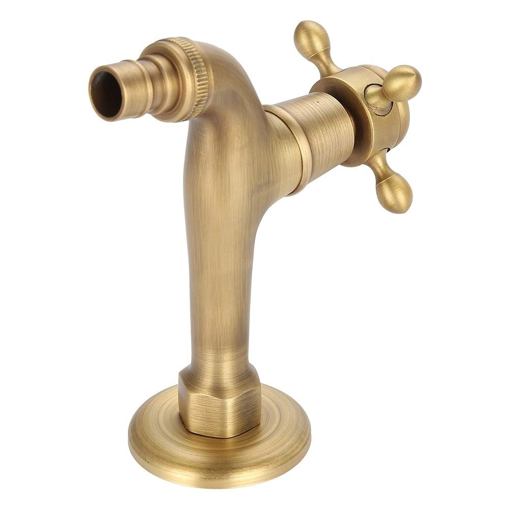 MAGT Grifo Vintage Latón, Grifo de Agua de Latón Vintage Mango Cruzado Único Adaptador de Grifo de Control de Agua Fría/Caliente Montado en Pared (Grifo de Agua Largo)