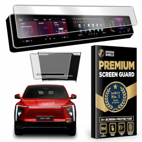 Image of Spartan Shield [2 PACK] Screen Protector For MAHINDRA XEV 9E 2026 Electric SUV || 12.3 Inch Full Touchscreen Display Guard + Storage Panel Film || Accurate Fit For 9 E Pack One, Pack Two , Pack Three & 3 Select Models || Anti Scratch || Water Repellant || With Complimentary Installation Kit || Bubble Free Application || XEV9E | XEV9S Digital Instrument Cluster Protective Film || XEV9E 2025 Car Stereo Accessories [Not Tempered Glass]