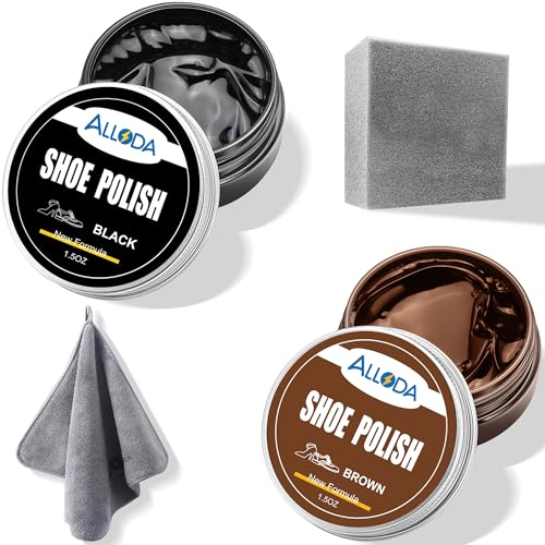 Alloda Black&Mid Brown Shoe Polish Kit, Boot and Leather Shoe Shine Kit, High Density Sponge Brush...