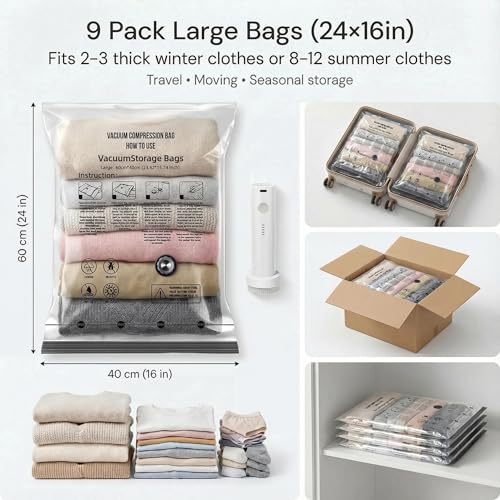 Yobobo Vacuum Seal Bags for Clothing: 80% Compression with Rechargeable Pump - Holds 6 Sum - image 8