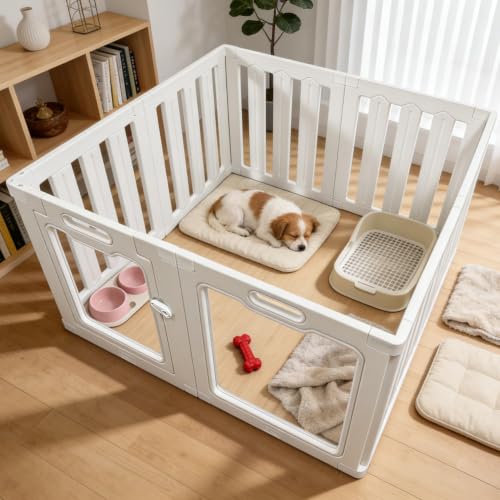 Recinto per Cani da Interno in Acrilico 100 × 60 cm, 8 pannelli Recinto per Cani Pieghevole, fai da te per cani di piccola e media, gatti e conigli, recinzione in plastica per interni, colore bianco