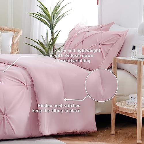Downcool Full Size Comforter Sets - Pink Comforter Full Size, 3-Piece Pintuck Bedding Comforter Sets, 1 Pinch Pleated Comforter And 2 Pillowcases, Soft Bedding Comforters & Sets For All Season #TOP4