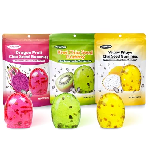 Chia Seed 4D 3 Flavor Fruit Gummy Candy Variety Pack | 3-Pack (6.89oz Total) Individually Wrapped | Ideal New Year Treats & Celebration Bites (Dragon Fruit, Kiwi Fruit, Yellow Pitaya)