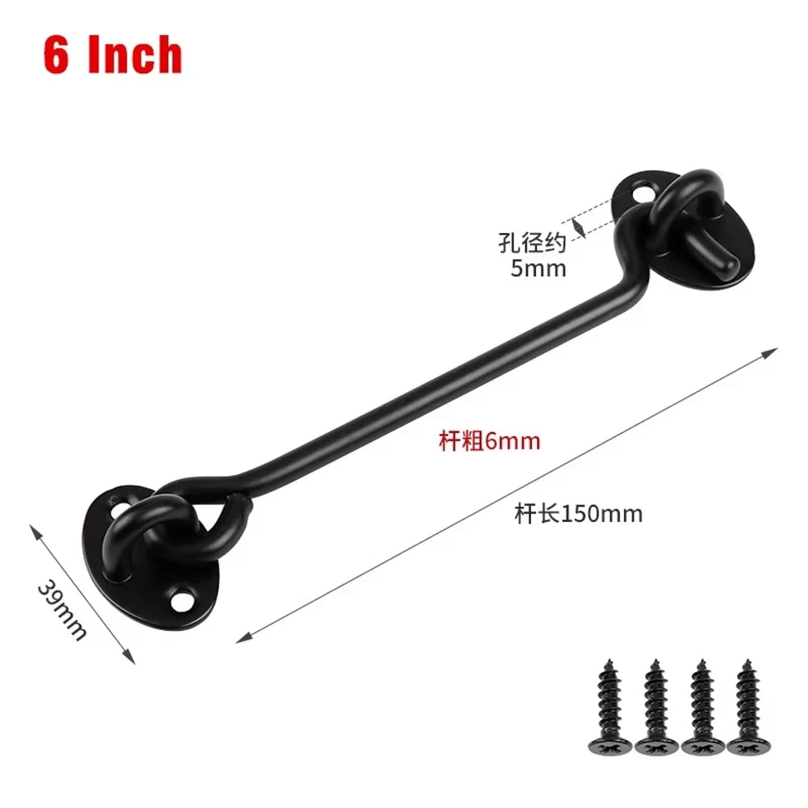 Zestaw haczyków i zatrzasków ze stali nierdzewnej, 4 sztuki w różnych rozmiarach, wielokolorowe(Black,6 inch)