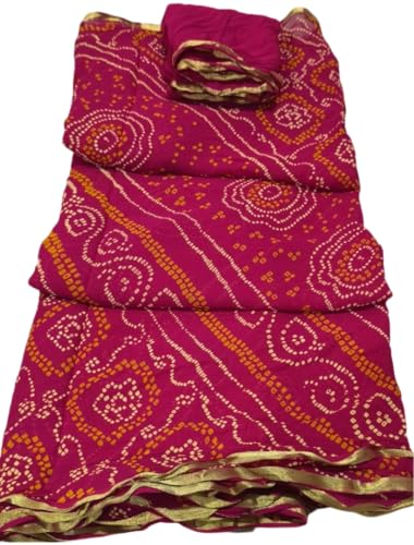 Image of Women's Jaipuri Viscose Georgette Saree, Zari Checks Pattern, Handmade Laddu Bandej Design, Contrast Blouse