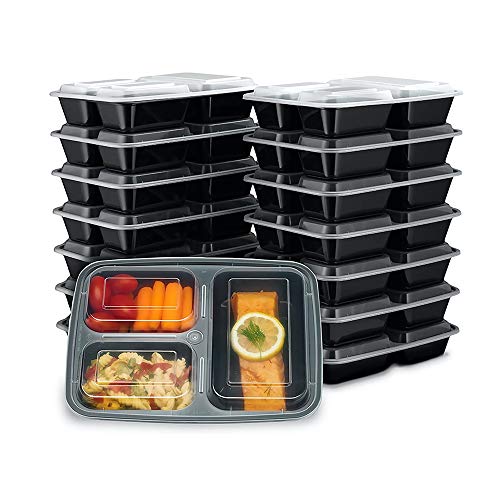 Redlemon Contenedores para Alimentos Reutilizables (21 Piezas) Tipo Bento Box, con Tapa Hermética y 3 Compartimentos, para Microondas, Congelador y...