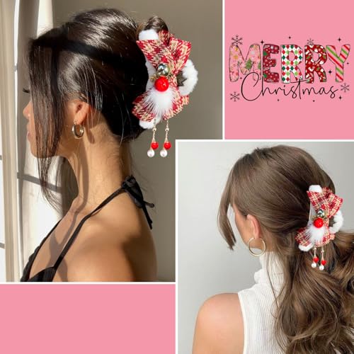 Pinza de cabello roja de Navidad para mujer con borlas miniatura 2
