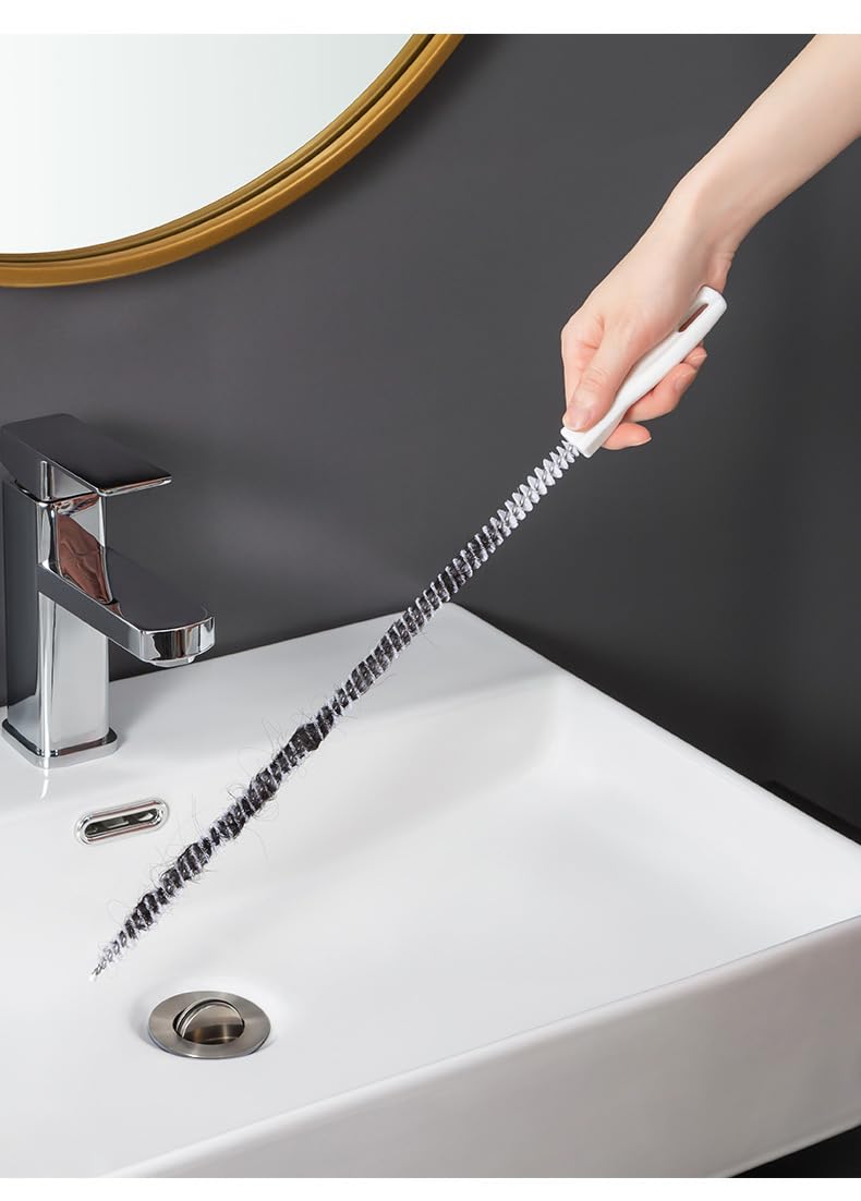 Limpiador de desagües de 45 cm, núcleo de metal, cepillo en espiral para cocina, bañera y fregadero